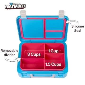 Mr. Beast Feastables Adjustable Bento Lunchbox- BPA Free, Snap Tight Lid, Removable Tray, Microwave & Freezer Safe, 9.25"x7"x2.75", Easy Clean, Kids Lunchbox with Adjustable Compartments