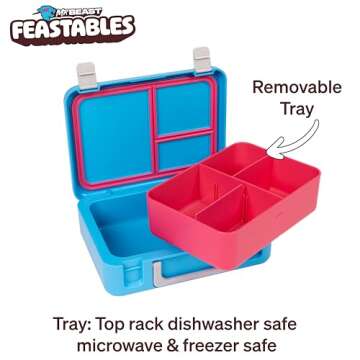 Mr. Beast Feastables Adjustable Bento Lunchbox- BPA Free, Snap Tight Lid, Removable Tray, Microwave & Freezer Safe, 9.25"x7"x2.75", Easy Clean, Kids Lunchbox with Adjustable Compartments