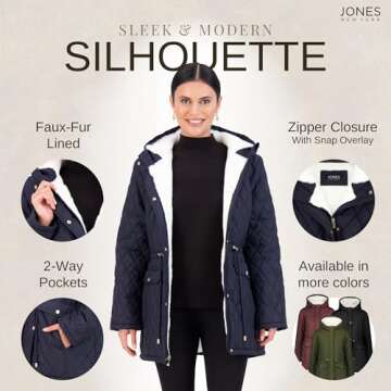 Diamond-Quilted Winter Anorak for Women - Deep Navy