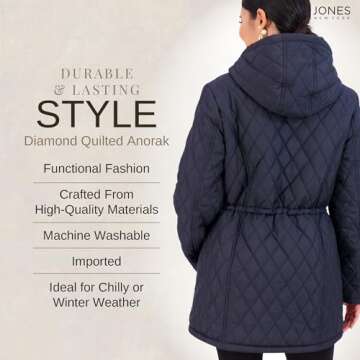 Diamond-Quilted Winter Anorak for Women - Deep Navy