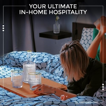 Elegant Harmony Home Carafe Set with Gold Trim and Bud Vase