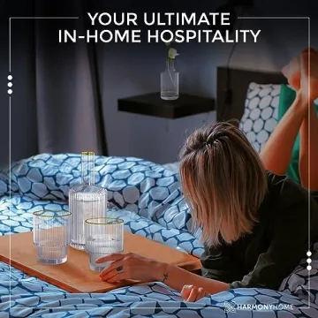 Elegant Harmony Home Carafe Set with Gold Trim and Bud Vase