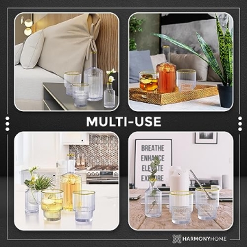 Elegant Harmony Home Carafe Set with Gold Trim and Bud Vase