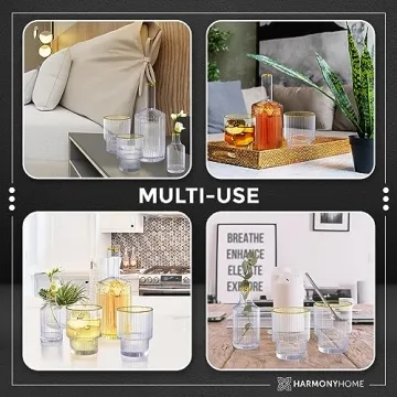 Elegant Harmony Home Carafe Set with Gold Trim and Bud Vase