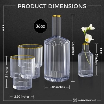Elegant Harmony Home Carafe Set with Gold Trim and Bud Vase