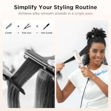 Prizm Hair Straightener Brush, 20s Fast Heating, Negative Ions Hair Straightening Comb with Less Fri...