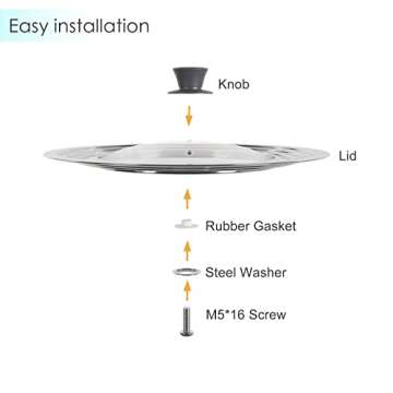 WishDirect Universal Lid for Pots Pans and Skillets - One Lid Fits All 8.25-12 Inch Pots Frying Pans Skillets Woks, Replacement Pot Lid with Upgraded Heavy Duty Heat Resistant Silicone Handle, Gray