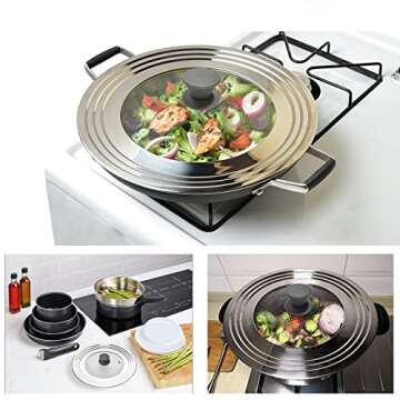 WishDirect Universal Lid for Pots Pans and Skillets - One Lid Fits All 8.25-12 Inch Pots Frying Pans Skillets Woks, Replacement Pot Lid with Upgraded Heavy Duty Heat Resistant Silicone Handle, Gray
