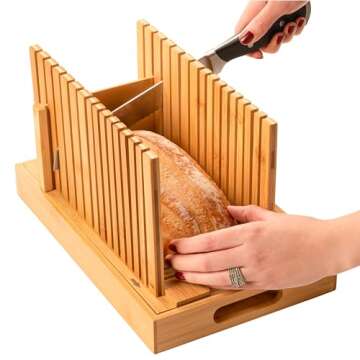 Bread Slicer for Homemade Bread - Adjustable Width Bread Cutter for Cakes, Bagels, Loaves - Bamboo B...