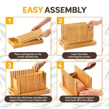 Bread Slicer for Homemade Bread - Adjustable Width Bread Cutter for Cakes, Bagels, Loaves - Bamboo Bread Accessories Manual Cutting Guide and Crumb Tray - Kitchen Gadgets & Gifts (Knife Not Included)