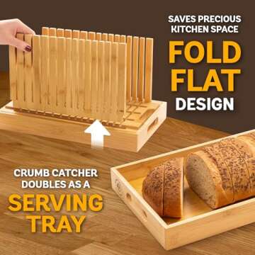 Bread Slicer for Homemade Bread - Adjustable Width Bread Cutter for Cakes, Bagels, Loaves - Bamboo Bread Accessories Manual Cutting Guide and Crumb Tray - Kitchen Gadgets & Gifts (Knife Not Included)