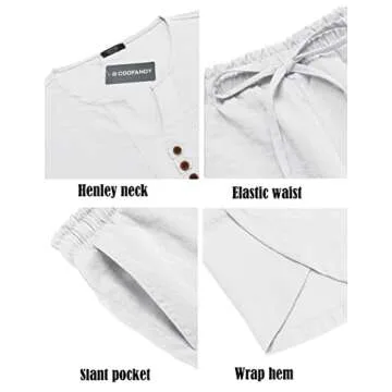 COOFANDY Men's 2 Pieces Linen Set Henley Shirt Short Sleeve and Harem Capri Pants Wide Leg Baggy Beach Yoga Trousers Outfits