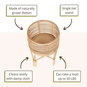 KOUBOO Rattan Indoor Plant Stand, Small, Natural Planter Brown