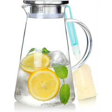 SUSTEAS 68oz Heat Resistant Glass Pitcher with Lid