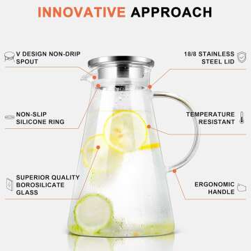 SUSTEAS 68oz Heat Resistant Glass Pitcher with Lid