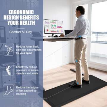 WEZVIX Cushioned Kitchen Mat 2 PCS, Anti Fatigue Kitchen Rugs, Heavy Duty Kitchen Rugs and Mats Non-Skid, Ergonomic Comfort Foam Kitchen Floor Mat for Home, Office, Sink, Laundry - Black