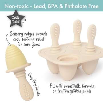 PrimaStella Silicone Petite Pops - Baby Popsicle Mold - BPA Free - Dishwasher Safe - 4 months+ (Oat ...