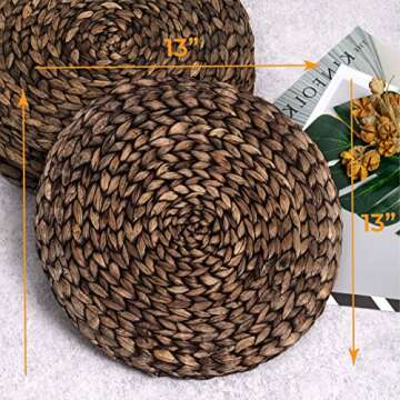 BARIEN Rustic Woven Placemats Round Set of 6, Natural Water Hyacinth Weave Placemat for Dining Table...