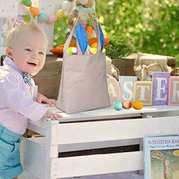 HANTAJANSS Easter Bag, Bunny Bags, Jute Easter Egg Hunt Baskets, Bunny Ears Dual Layer Handbags Tote...