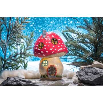TERESA'S COLLECTIONS Mushroom Garden Statues Pink Fairy House Solar Outdoor Light for Outdoor Decor, Resin Christmas Decorations for Yard Decor Lawn Ornaments, Housewarming Thanksgiving Gifts, 7.5"