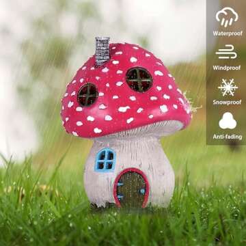 TERESA'S COLLECTIONS Mushroom Garden Statues Pink Fairy House Solar Outdoor Light for Outdoor Decor, Resin Christmas Decorations for Yard Decor Lawn Ornaments, Housewarming Thanksgiving Gifts, 7.5"