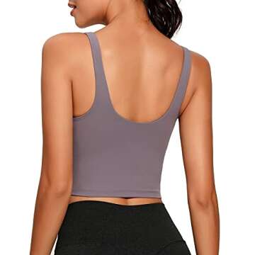 Lemedy Women Sports Bra Longline Crop Tank Top Padded Workout Running Yoga (S, Lavender Grey)