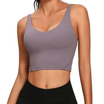 Lemedy Women Sports Bra Longline Crop Tank Top Padded Workout Running Yoga (S, Lavender Grey)
