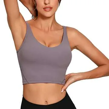 Lemedy Women Sports Bra Longline Crop Tank Top Padded Workout Running Yoga (S, Lavender Grey)