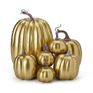 7Pcs Halloween Artificial Pumpkins Decor - Assorted Cute Foam Pumpkins for Fall