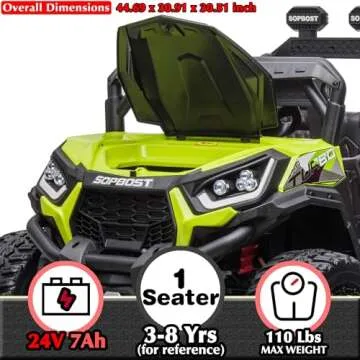 sopbost 24V 7Ah Ride On Toy with Remote Control for Kids Battery Powered Electric Car 4WD Ride On Truck 4 Wheeler with EVA Tires Wheels, Music Play, Green