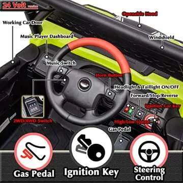 sopbost 24V 7Ah Ride On Toy with Remote Control for Kids Battery Powered Electric Car 4WD Ride On Truck 4 Wheeler with EVA Tires Wheels, Music Play, Green
