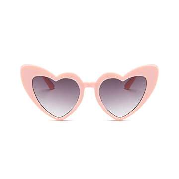JUSLINK Heart Shaped Sunglasses for Women, Cat Eye Mod Style Retro Kurt Cobain Glasses (Pink Frame)