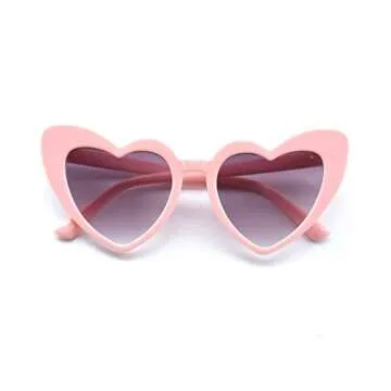 JUSLINK Heart Shaped Sunglasses for Women, Cat Eye Mod Style Retro Kurt Cobain Glasses (Pink Frame)