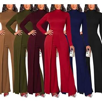 Red Plus Size Formal Jumpsuits for Women Dressy Long Sleeve Crew Neck Wedding Work Loose Long Wide Leg Pants Rompers Back Zipper