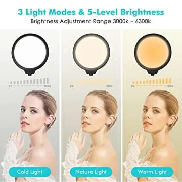 Viozon Selfie Live Floor Stand Set 5-in-1 10" LED Ring Light Microphone Mount moveable Compatible with 12-17" laptop/7-13 Tablet/3.5-6.7" Phone/Digital Camera SLR&DSLR Online Meeting Recording