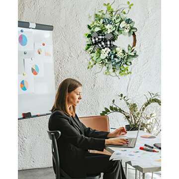 20in WREATHOME Year Round Lambs Ear Front Door Wreath