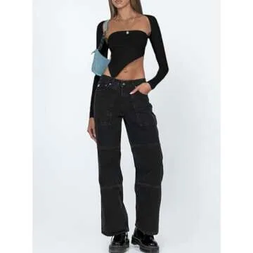 SOFIA'S CHOICE Bolero Top for Women Asymmetrical Hem Sexy Long Sleeve T Shirt Black Large