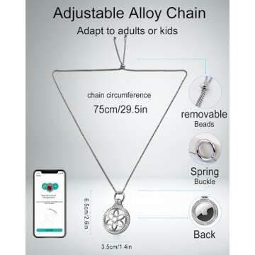 DEERLET Airtag Necklace for Kids,Girls,Adults,Metal Badge Airtag Necklace,Airtag Watch Necklace,29in Adjustable Alloy Necklace with Airtag Holder for Apple Air Tag