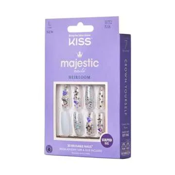 KISS Majestic Nails High-End Sculpted Manicure - Your Grace, Rewearable, Salon Quality, Adhesives Tabs, Eco-Friendly Packaging, Includes Pink Gel Nail Glue, Mini File & More | 84 Count