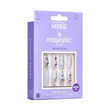 KISS Majestic Nails High-End Sculpted Manicure - Your Grace, Rewearable, Salon Quality, Adhesives Tabs, Eco-Friendly Packaging, Includes Pink Gel Nail Glue, Mini File & More | 84 Count