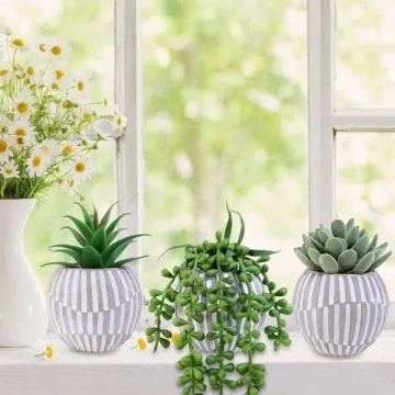 Winlyn 3 Pack of Realistic Artificial Succulents