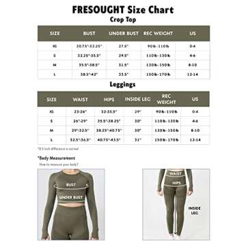 FRESOUGHT Workout Sets for Women 2 Piece Seamless Longsleeve Crop Top and High Waist Leggings Yoga Outfit Activewear Athletic Matching Gym Clothes Olive-S