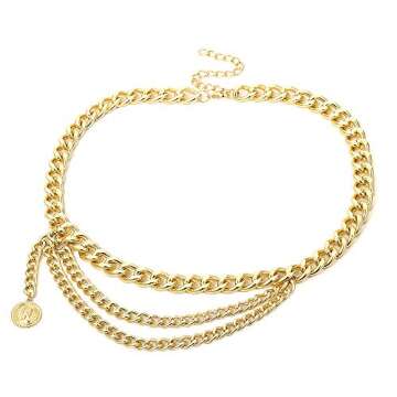 Anglacesmade Bohemain Metal Layered Body Chain Belly Chain Belt with Coin Charm Pendant Chunky Wallet Chain Punk Waist Chain for Women(Gold)