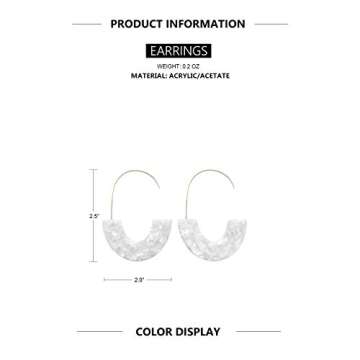 Tortoise Acrylic Half Round Hoop Drop Earrings, Pearl white, Size No Size