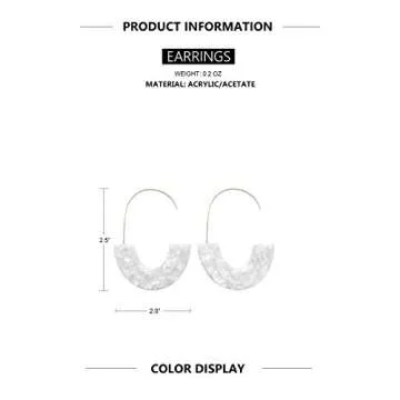 Tortoise Acrylic Half Round Hoop Drop Earrings, Pearl white, Size No Size