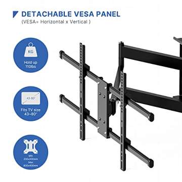 Long Arm TV Wall Mount for Most 43 to 80 inch Flat&Curved TVs, Full Motion TV Mount Bracket with 40 inch Extension Articulating Arm Holds up to 110lbs, Max VESA 800x400mm