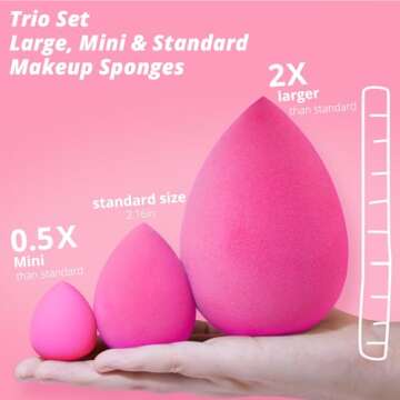 BEAKEY Large, Mini and Standard Makeup Sponges Trio Set with Soft and Bouncy Touch, Beauty Sponges B...