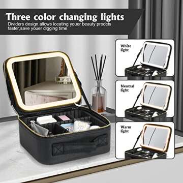 Silent Valley Makeup Train Case with LED Mirror 3 Color Light Adjustable Brightness Cosmetic Travel ...