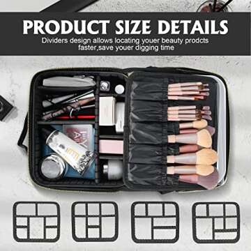 Silent Valley Makeup Train Case with LED Mirror 3 Color Light Adjustable Brightness Cosmetic Travel Case Portable Makeup Organizer Adjustable Dividers Toiletry Jewelry Gift for Lady Black