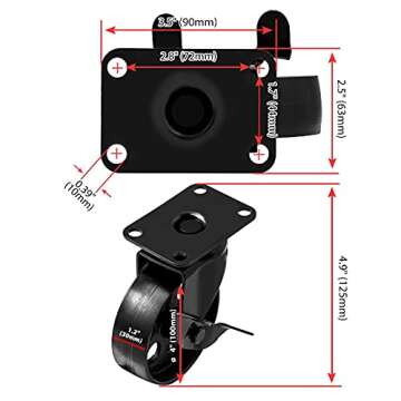 FactorDuty 4 All Black Metal Swivel Plate Caster Wheels w/Brake Lock Heavy Duty High-Gauge Steel (4"...